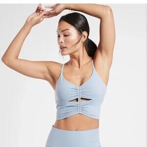 [Athleta] Cottage Blue Cinch Longline Bra Yoga Barre Powervita Workout Size 1X